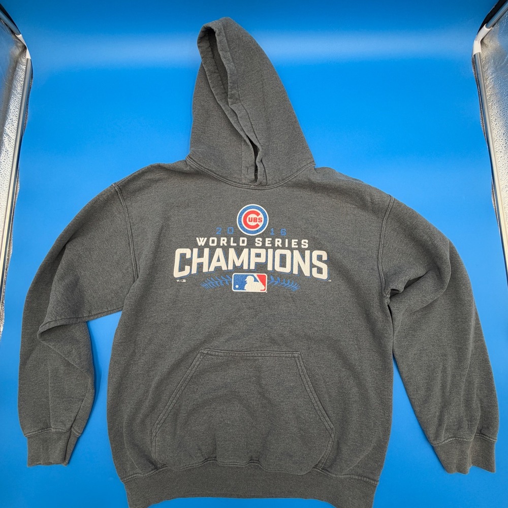 Chicago Cubs 2016 World Series Champions Hoodie Charcoal Gray Mens Small